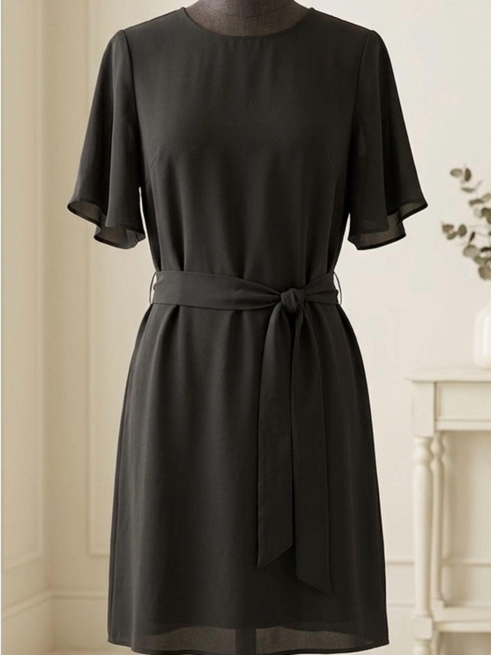H&M| Dark Olive Green Tie-Waist Flutter Sleeve Knee Length Dress Sz 6